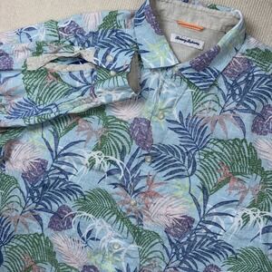 Tommy Bahama Mens Linen Button Up Large Palm Leafs Long Sleeve Tropical Resort